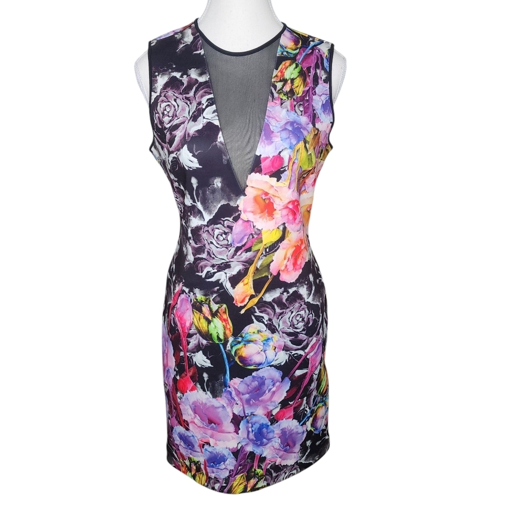 Floral V-Neck Bodycon Dress Multi-Color Floral